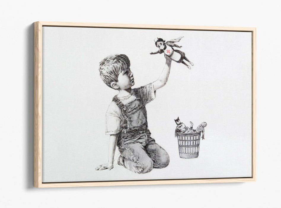BANKSY SUPER NURSE GAME CHANGER -FLOAT EFFECT CANVAS WALL ART PIC PRINT- GREY