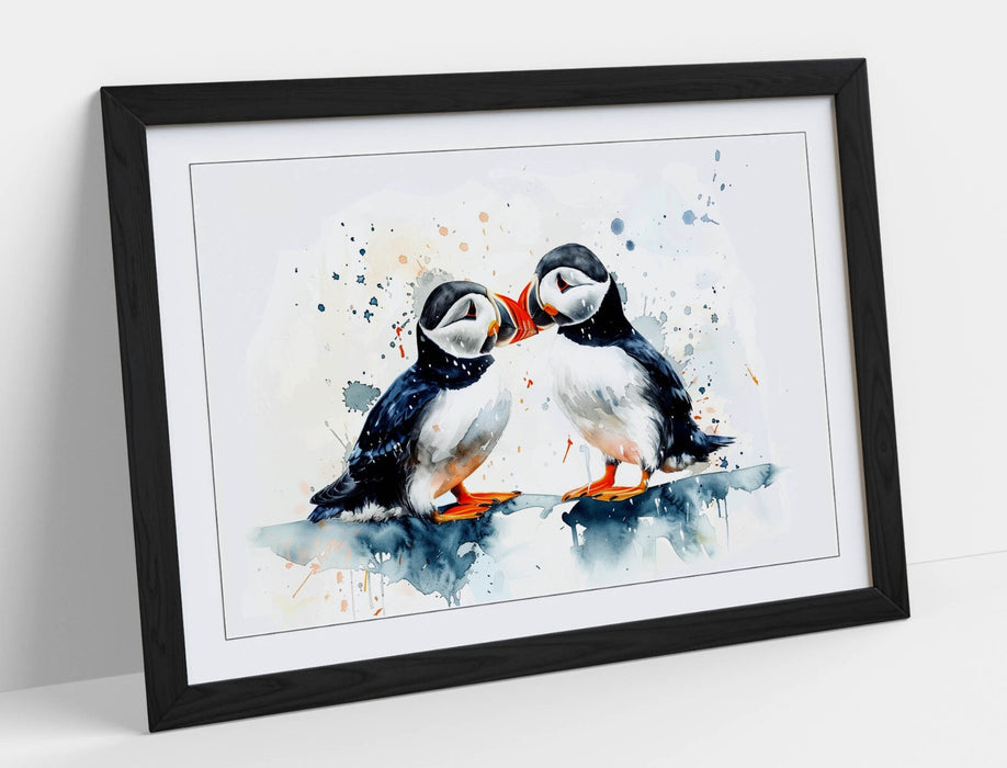 Puffins Wall Art – Framed Bird Poster | Cute Animal Print Home Decor