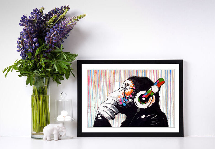 MONKEY DJ BANKSY STREET ART FRAMED POSTER PICTURE PRINT ARTWORK RAIN