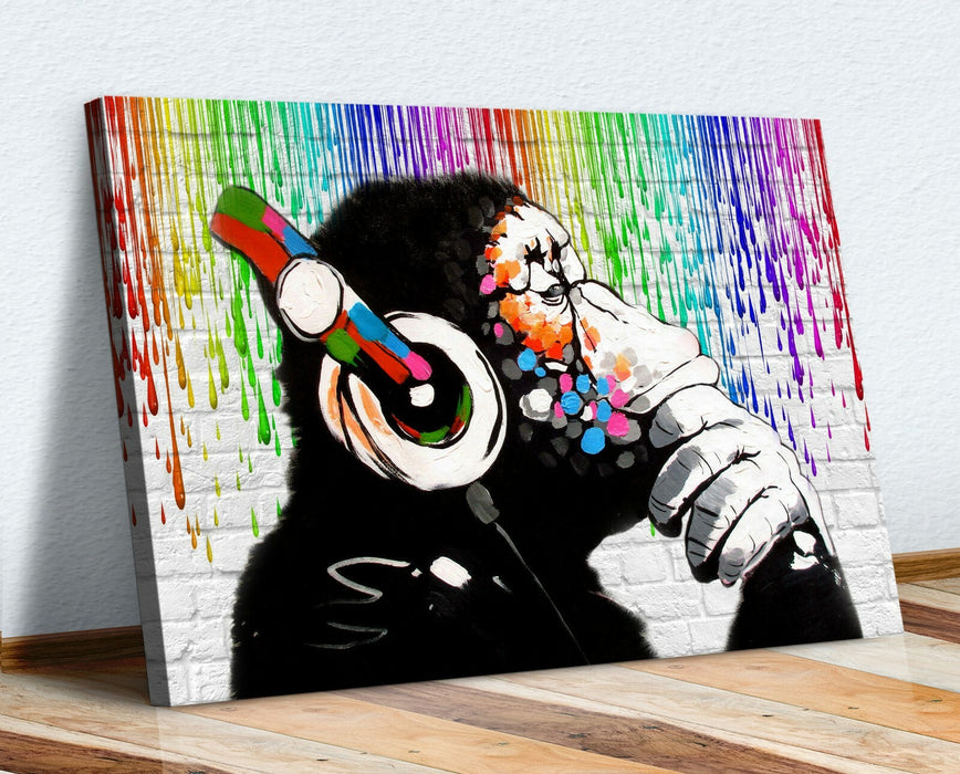 COOL APE DJ HEADPHONES BANKSY CANVAS WALL ART PRINT PICTURE ARTWORK FRAMED