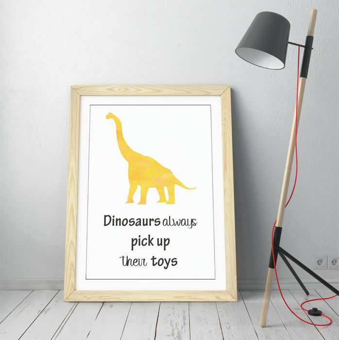 "DINOSAURS PICK UP TOYS" WATERCOLOUR NURSERY QUOTE-FRAMED WALL ART PICTURE PRINT