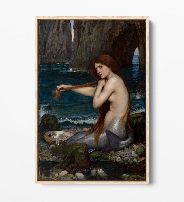 JOHN WILLIAM WATERHOUSE MERMAID -FLOAT EFFECT CANVAS WALL ART PIC PRINT- BLUE