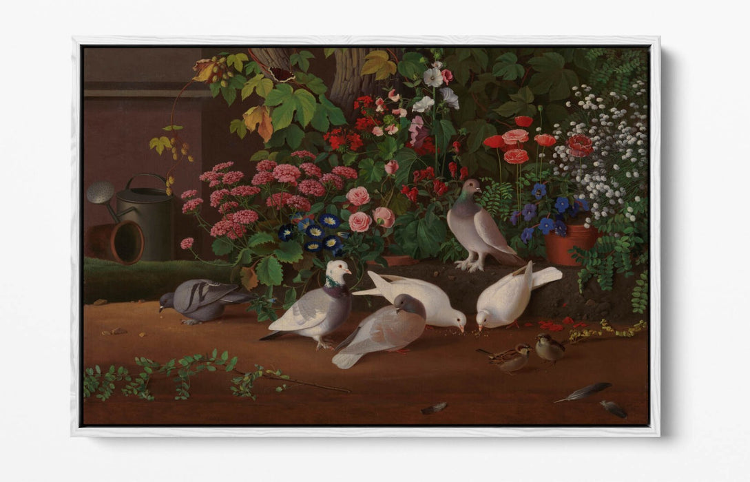 Canvas Wall Art Print - Handmade Garden Flower & Bird Float Effect on MDF Frame