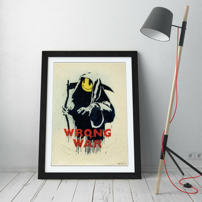 BANKSY, WRONG WAR SMILEY GRIM REAPER -FRAMED WALL ART PICTURE PRINT