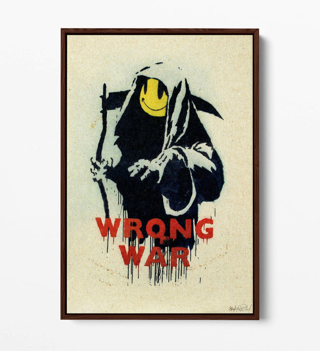 BANKSY, WRONG WAR SMILEY GRIM REAPER -FLOAT EFFECT CANVAS WALL ART PRINT