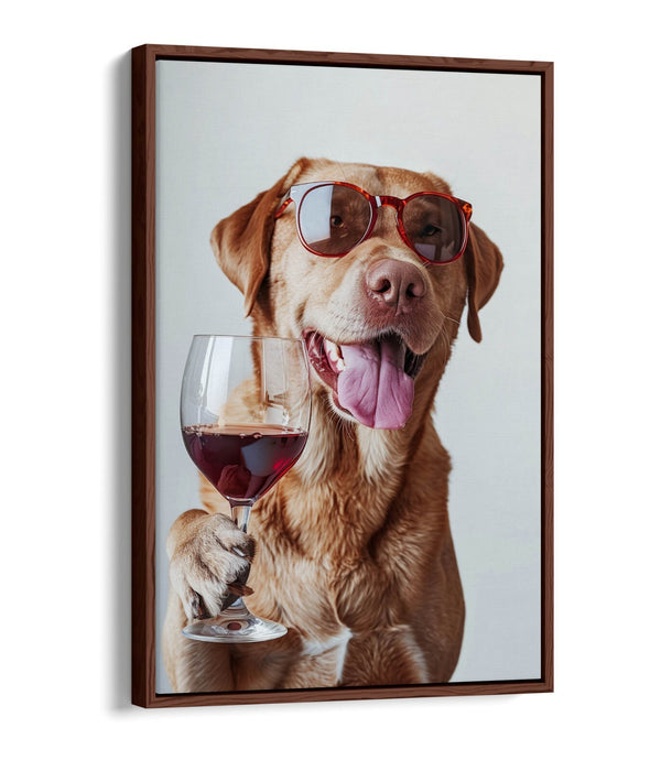 Dog Canvas Art – Funny Dog Portrait With Sunglasses | Wine Float Effect Print