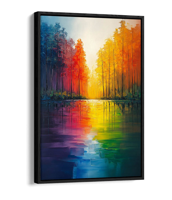 Canvas Wall Art - Rainbow Forest And Lake Float Effect On Premium MDF Frame