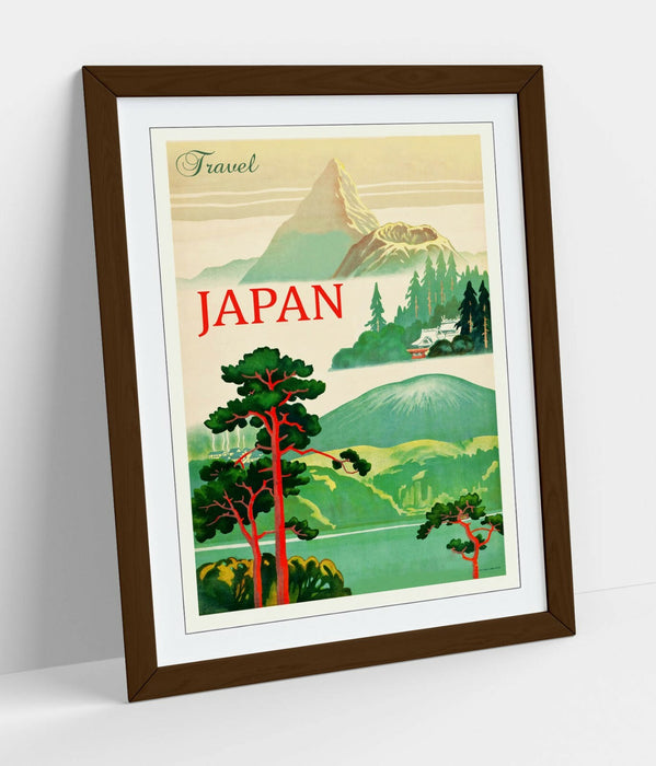 VINTAGE RETRO JAPAN TRAVEL POSTER -FRAMED WALL ART PICTURE PRINT- RED