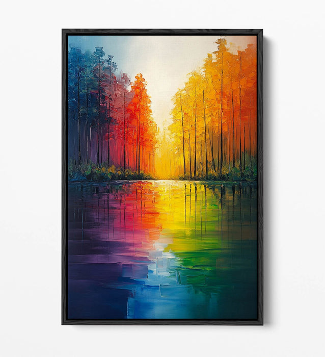 Canvas Wall Art - Rainbow Forest And Lake Float Effect On Premium MDF Frame