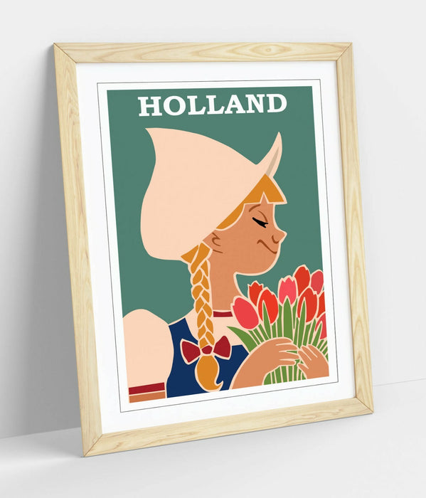 VINTAGE RETRO HOLLAND TRAVEL POSTER -FRAMED WALL ART PICTURE PRINT- TEAL