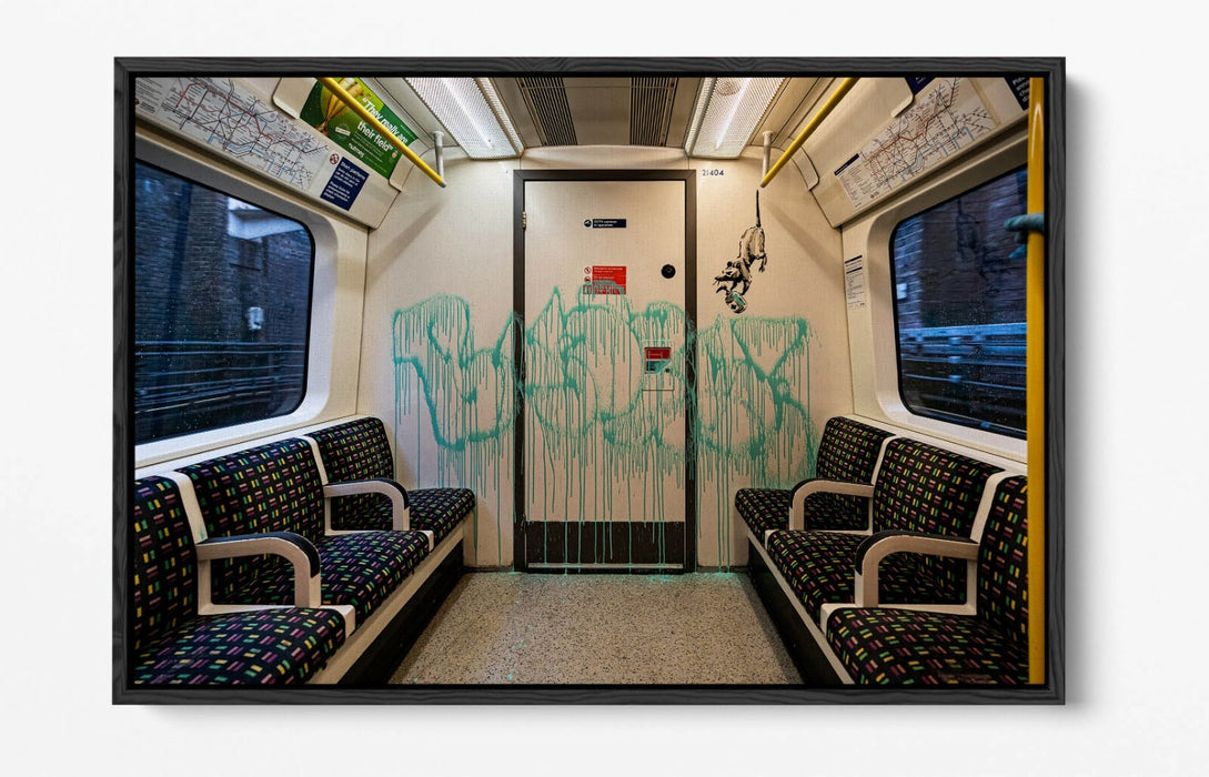 BANKSY UNDERGROUND RATS -FLOAT EFFECT CANVAS WALL ART PIC PRINT- BLUE GREEN