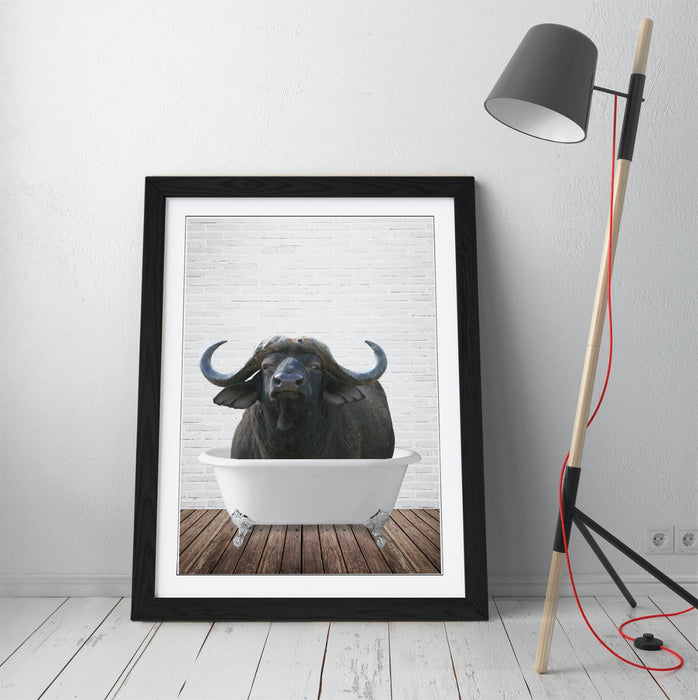 WATER BUFFALO IN BATHTUB -QUIRKY ART FRAMED POSTER PICTURE PRINT BATHROOM