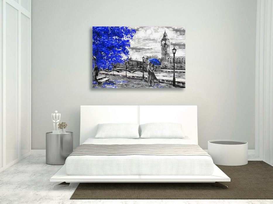 Canvas Wall Art London Big Ben Print – Handmade Blue Umbrella Artwork