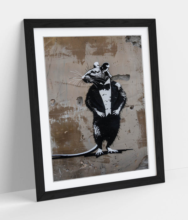 Framed Wall Art – Banksy Style Rat Tuxedo Print | Matte Paper Poster