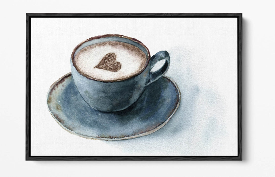 Canvas Wall Art - Watercolour Heart Print On Float Effect Canvas With Custom Deep Frame