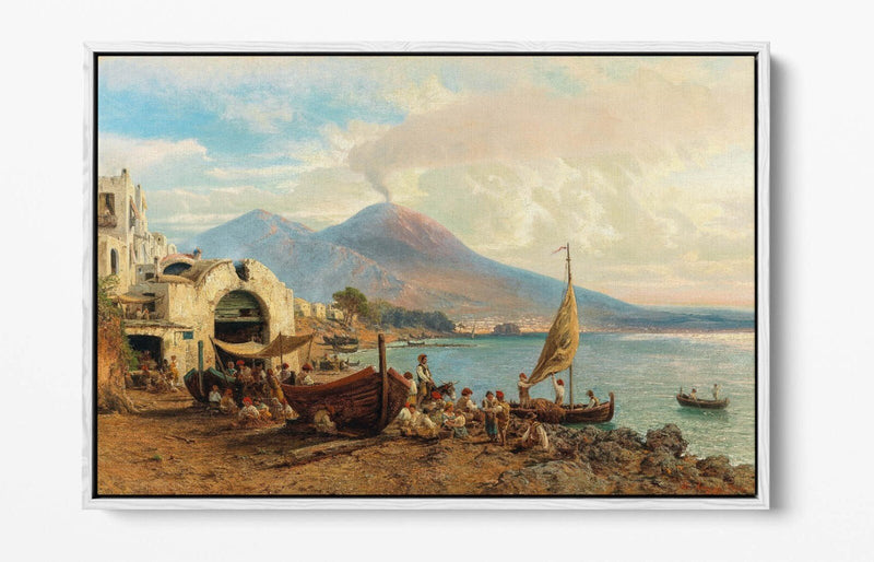 Canvas Wall Art Print – Albert Arnz Fisherman in Bay of Naples | Float Effect