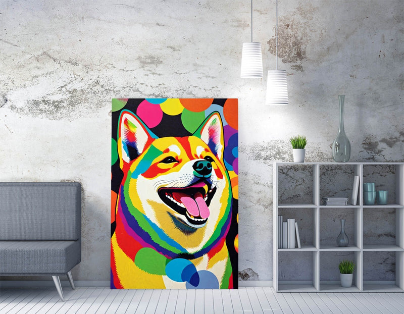 Shiba Dog Canvas - Colorful Smiling Shiba Artwork | Handmade Ready To Hang Art
