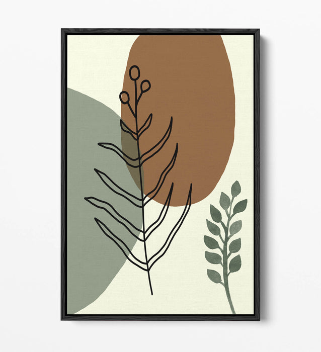 BOTANICAL BAUHAUS TRENDY MINIMALIST LEAVES -FLOAT EFFECT CANVAS WALL ART PRINT