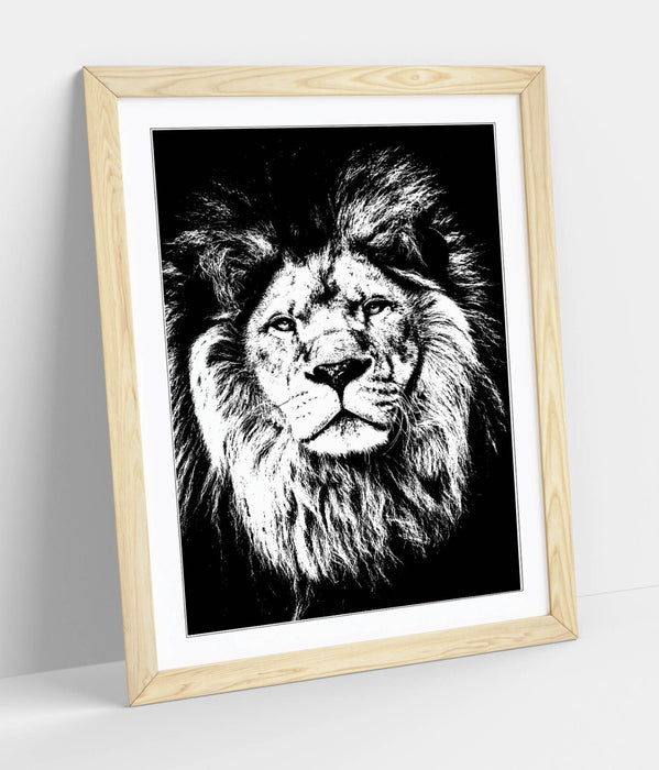 LION HEAD BLACK AND WHITE -WALL ART PRINT STRENGTH COURAGE 4 FRAME SIZES POSTER
