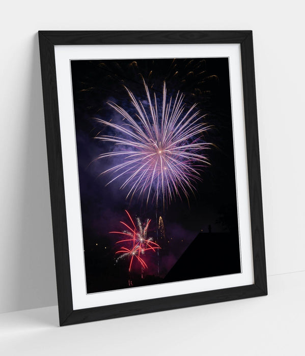 Framed Wall Art – Purple Fireworks Print On Matte Paper Poster | UK Made Frame