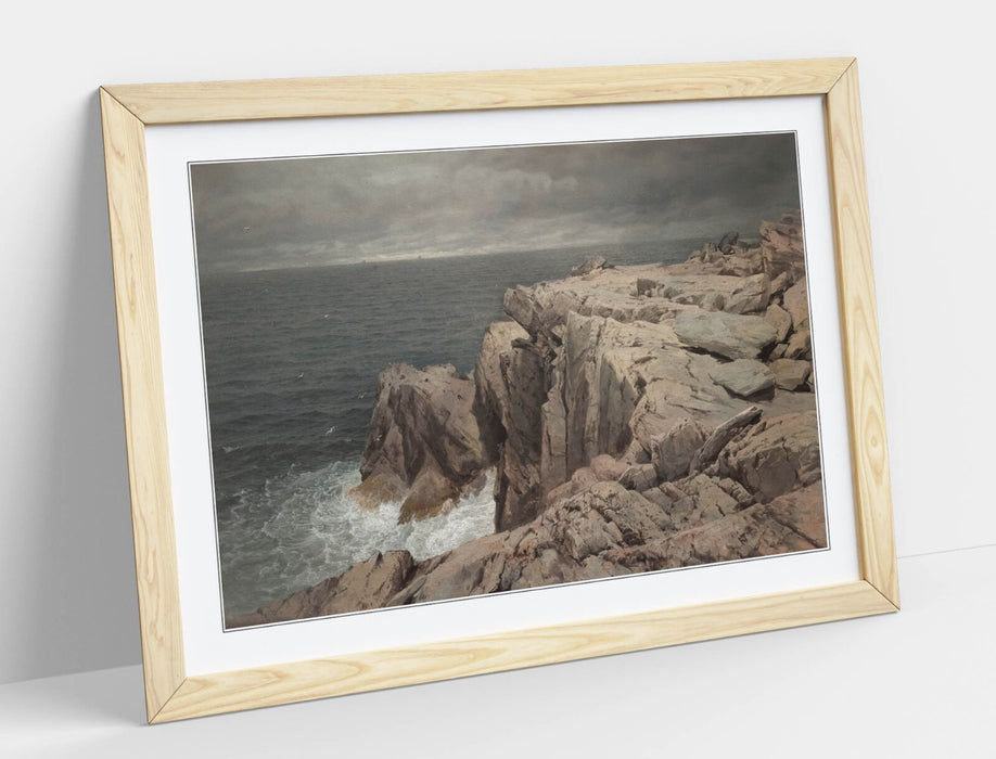 Framed Wall Art - William Trost Richards Cormorant Cliff Print in Natural Wood Frame
