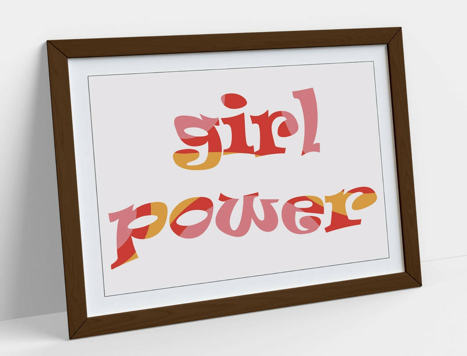 "GIRL POWER" GROOVY FEMINIST QUOTE 1 -FRAMED WALL ART PICTURE PRINT- PINK YELLOW
