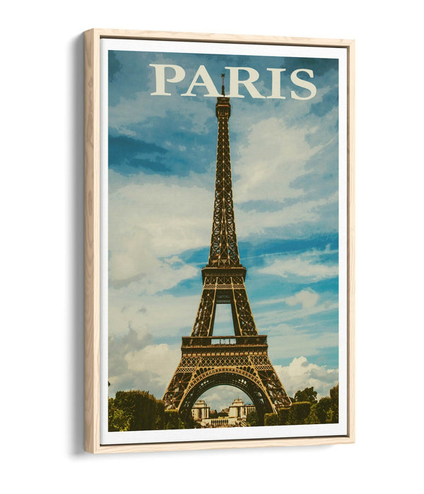 VINTAGE RETRO PARIS EIFFEL TOWER TRAVEL POSTER -FLOAT EFFECT CANVAS ART PRINT