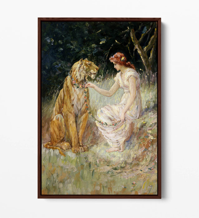 Canvas Wall Art Print | Premium Float Effect Canvas Frame With Lady And Tiger Artwork