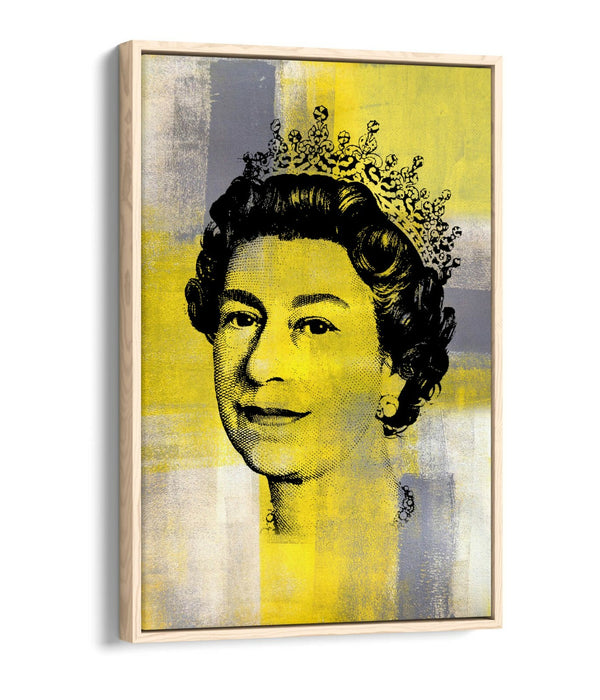 QUEEN YELLOW GREY -FLOAT EFFECT CANVAS WALL ART PIC PRINT- BLACK