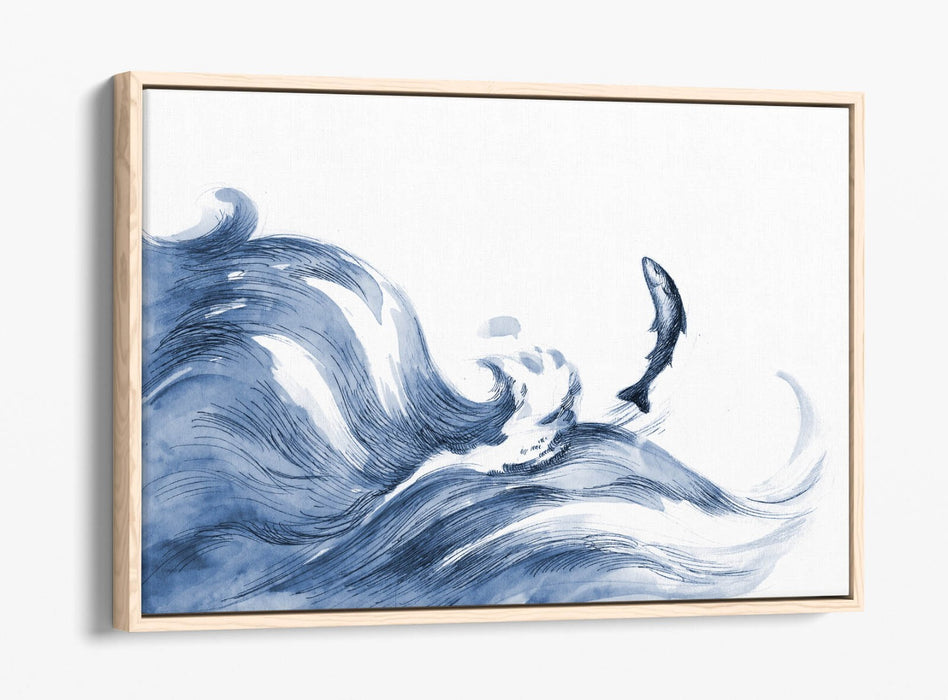 Blue Waves Canvas Art - Watercolour Wall Decor with Float Effect Frame
