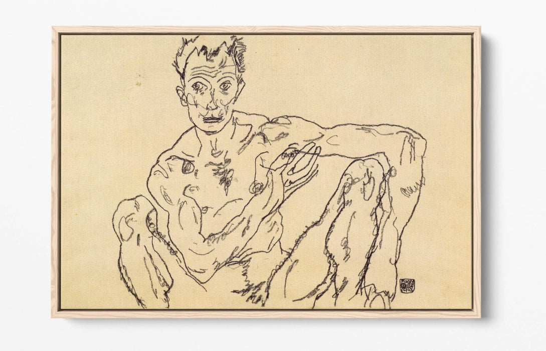 Float Effect Canvas Art - Egon Schiele Nude Self Portrait on Premium Frame