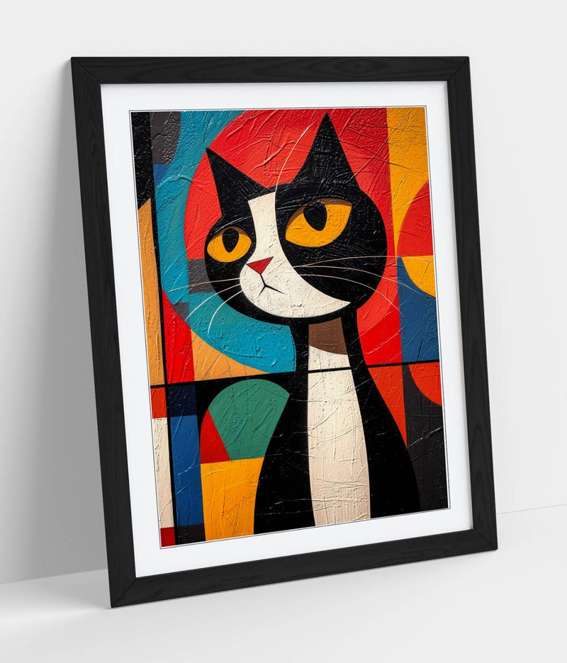 Abstract Black Cat Art – Colorful Kandinsky Framed Wall Art Print 4 Sizes
