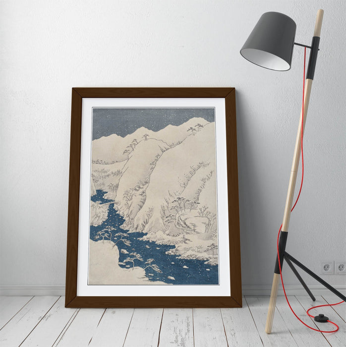 Framed Art Poster - Utagawa Hiroshige Mountain & River on Kiso Road Print - Matte Finish
