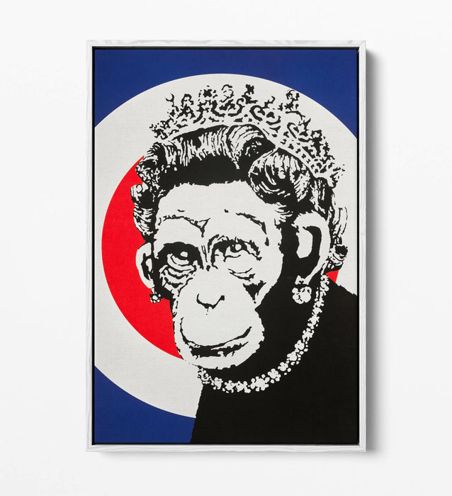 BANKSY MONKEY QUEEN FLOAT EFFECT CANVAS WALL ART PIC PRINT GRAFFITI- BLUE RED