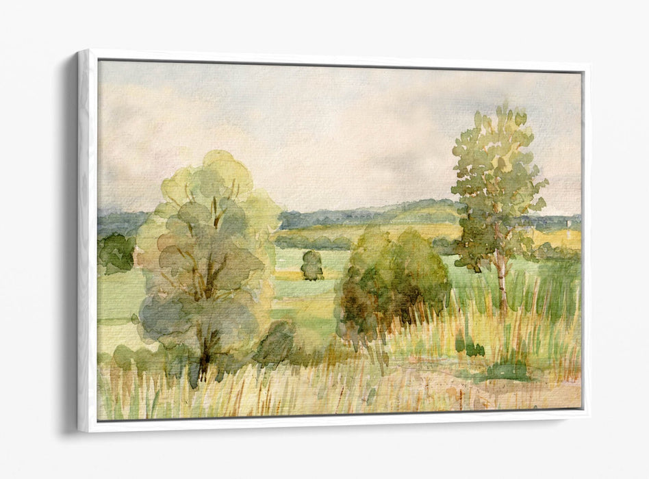 Watercolour Canvas Art - Trees Landscape Wall Decor With Float Effect Frame