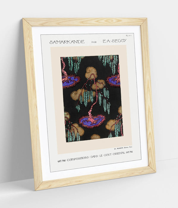 Framed Wall Art – Tree Pochoir Print With Natural Wood Frame | Bedroom Wall Decor