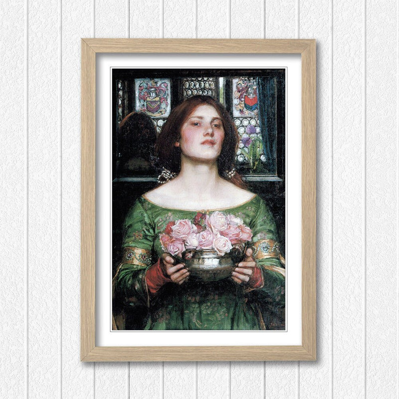 Framed Art Print - John William Waterhouse Gather Ye Rosebuds Classic Painting With Woodgrain Frame
