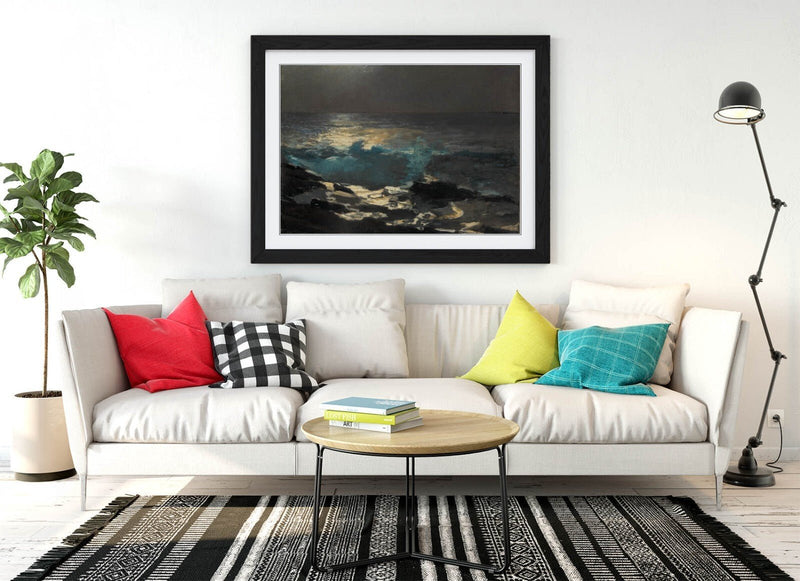 Framed Wall Art - Winslow Homer Moonlight Wood Island Painting, Natural Wood Frame