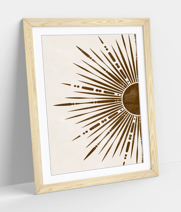 Boho Sun Wall Art – Bronze Boho Illustration Framed Art Print for Home Decor
