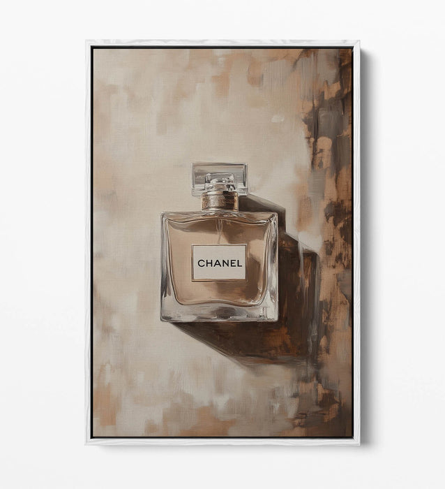 Canvas Wall Art - Beige Perfume Bottle Oil Paint Style Float Effect Print on Custom 30mm Frame