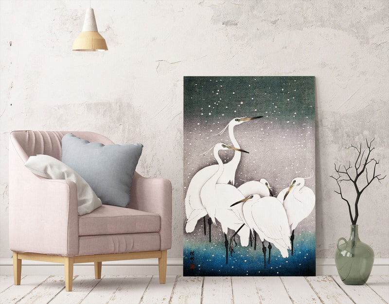 Oriental Birds Canvas Art – Japanese Crane Painting | Premium Satin Finish Wall Decor