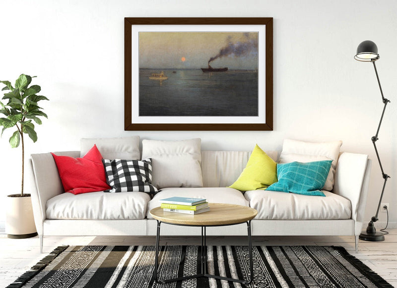 Framed Art Poster - L. Birge Harrison Rosy Moon Charleston Harbor Print UK