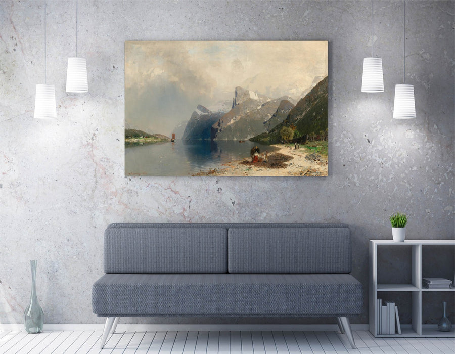 GEORG ANTON RASMUSSEN, FJORD LANDSCAPE -CANVAS WALL ARTWORK PICTURE PRINT