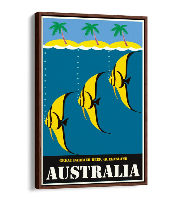 VINTAGE RETRO AUSTRALIA TRAVEL POSTER -FLOAT EFFECT CANVAS ART PRINT- YELLOW