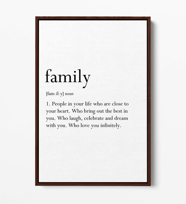 FAMILY DEFINITION QUOTE SLOGAN LOVE HOME -FLOAT EFFECT CANVAS WALL ART PRINT