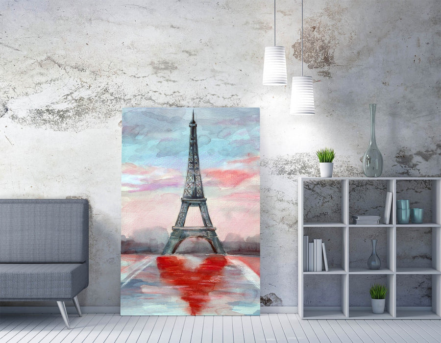 Eiffel Tower Canvas Art - Paris Wall Decor With Heart Watercolour Print