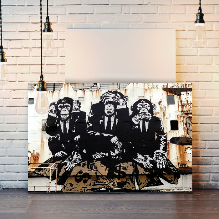 3 WISE MONKEYS BANKSY  CANVAS WALL GRAFFITI ART PRINT ARTWORK FRAMED POSTER
