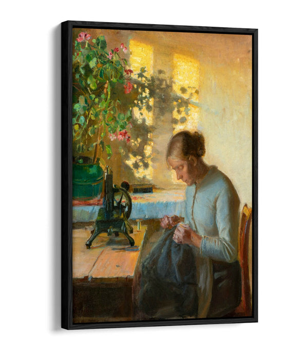 Canvas Wall Art - Anna Ancher Sewing Girl Artwork | Float Effect Canvas Print