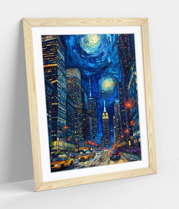 Framed Wall Art – New York Cityscape Starry Night Van Gogh Print | Handmade Matte Paper Poster