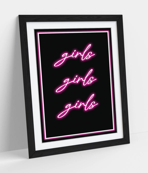 Framed Poster Artwork – Girls Neon Sign Art | Bedroom Wall Decor Print